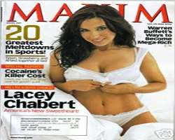 She appeared two times on the cover of racy men's magazine Maxim. She was 24 when she appeared the first time and was 31 at the time of the second app